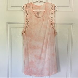 AMERICAN EAGLE • Women’s Pink Criss-Cross Tie Dye Tank  Size- Small